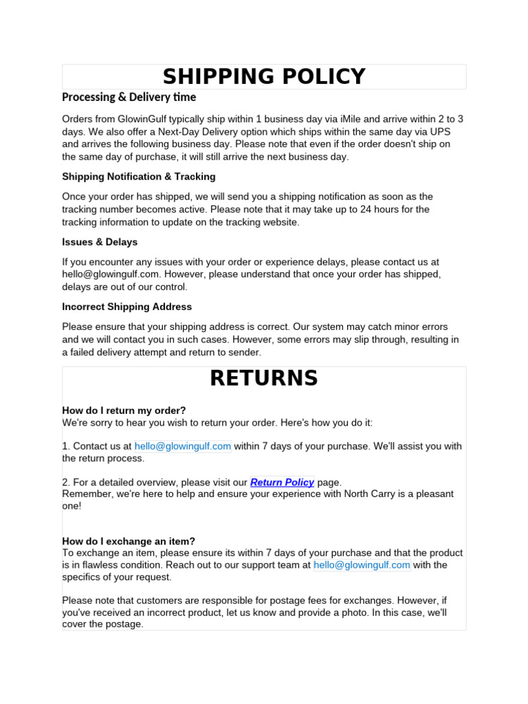 Shipping Policy | PDF