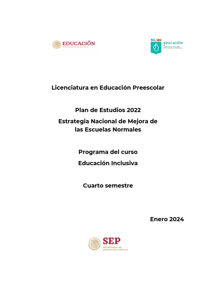 Educación Inclusiva en Preescolar 2024 | PDF | Plan de estudios ...