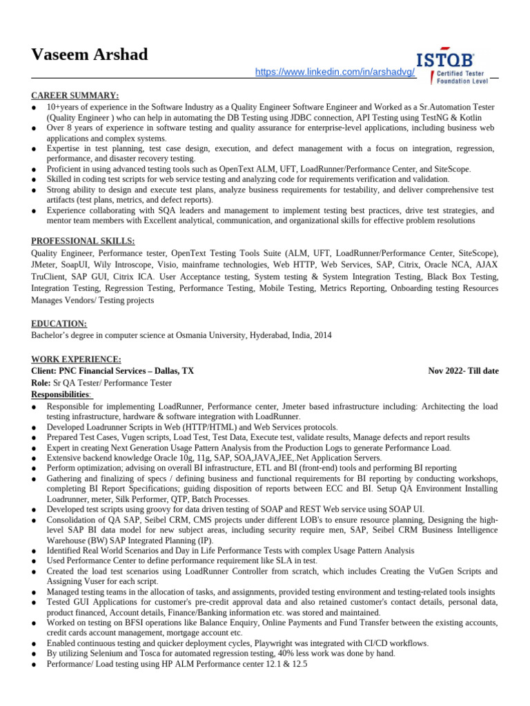 Senior QA Engineer & Performance Tester | PDF | Software Testing ...
