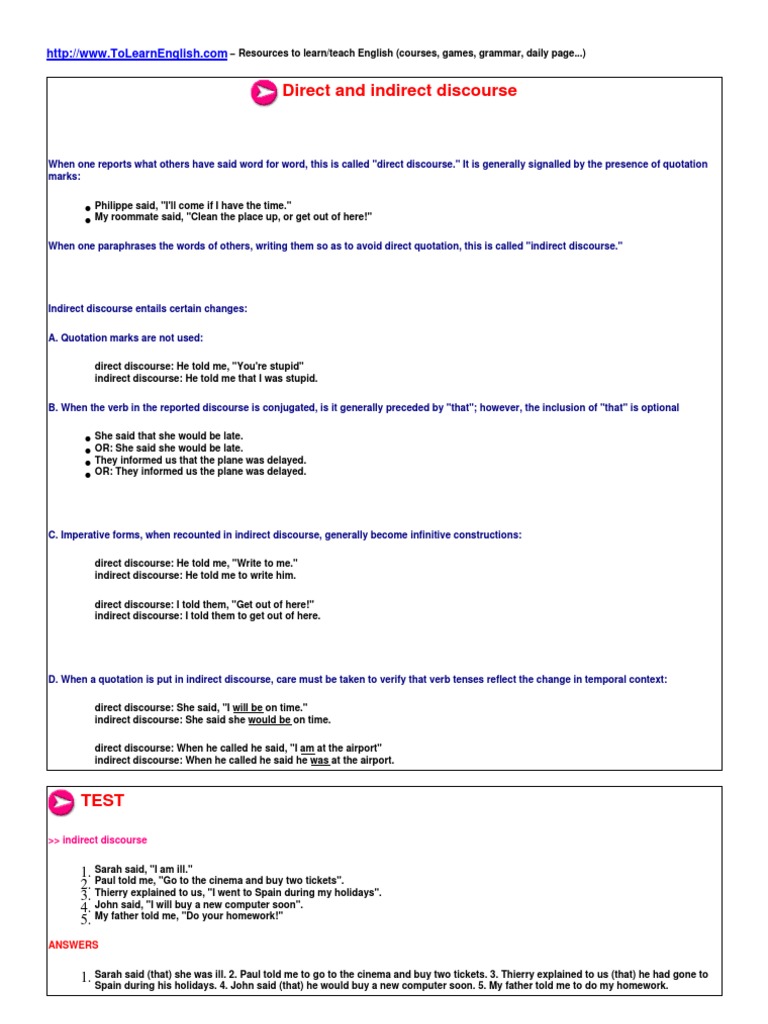 Direct vs Indirect Discourse Explained | PDF