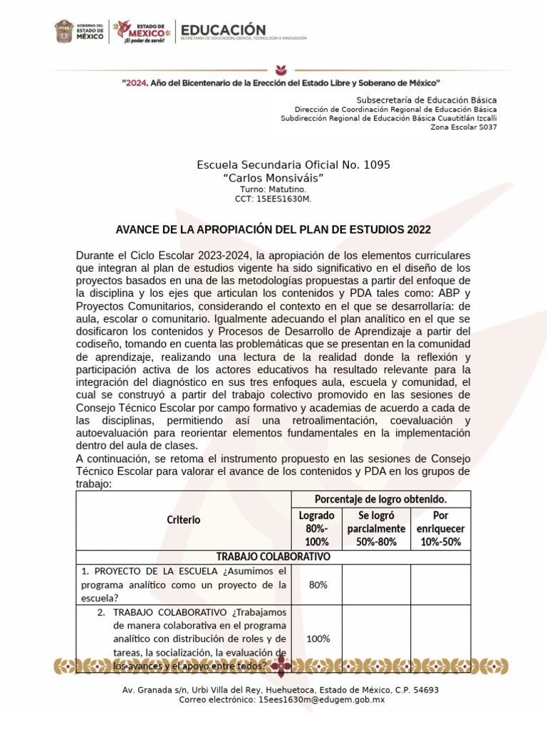 Avance de La Apropiación Del Plan de Estudios 2022 | PDF | Plan de ...