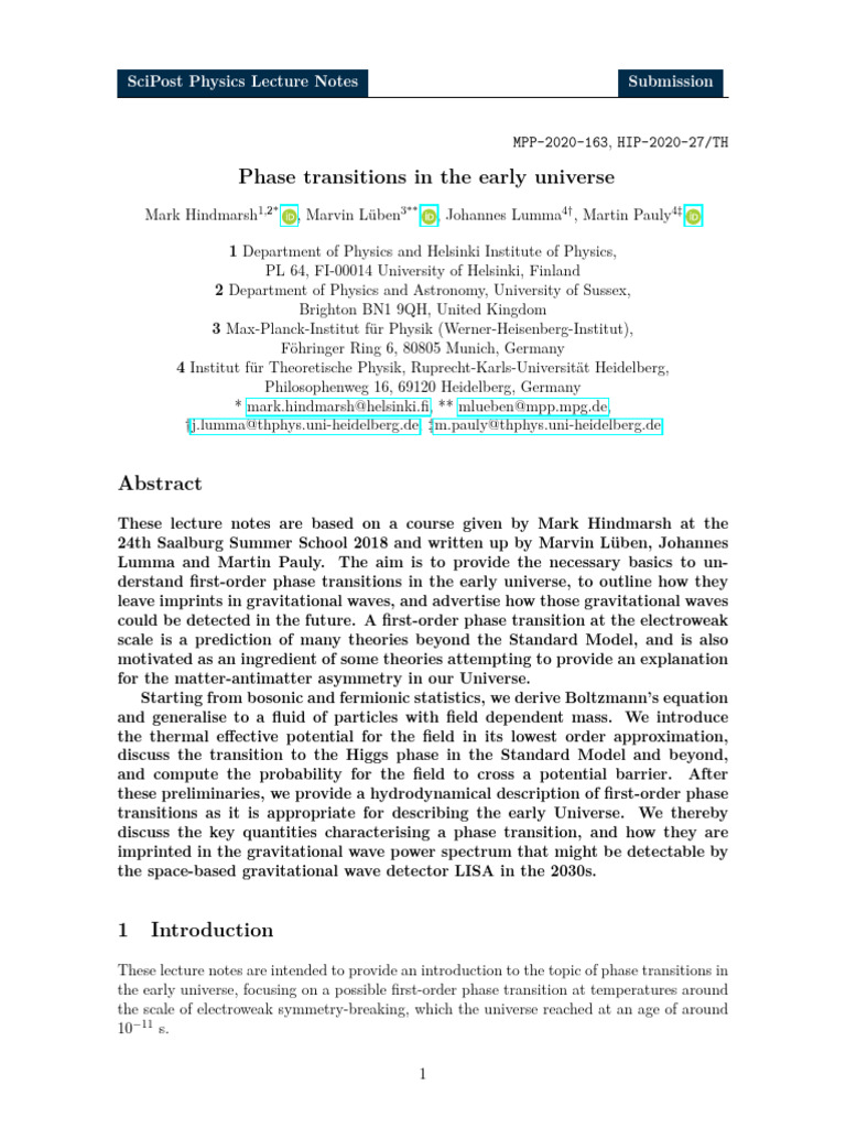 Phase Transitions in Early Universe Physics | PDF | Standard Model ...