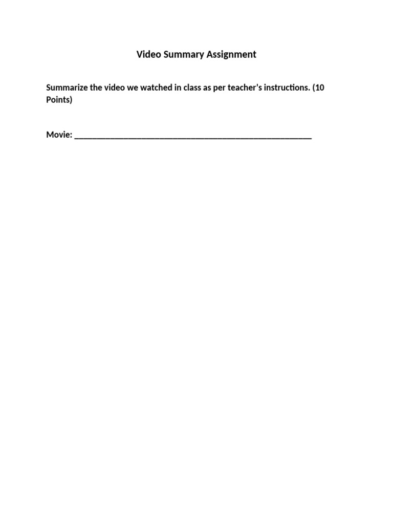 Video Summary Assignment #1 | PDF