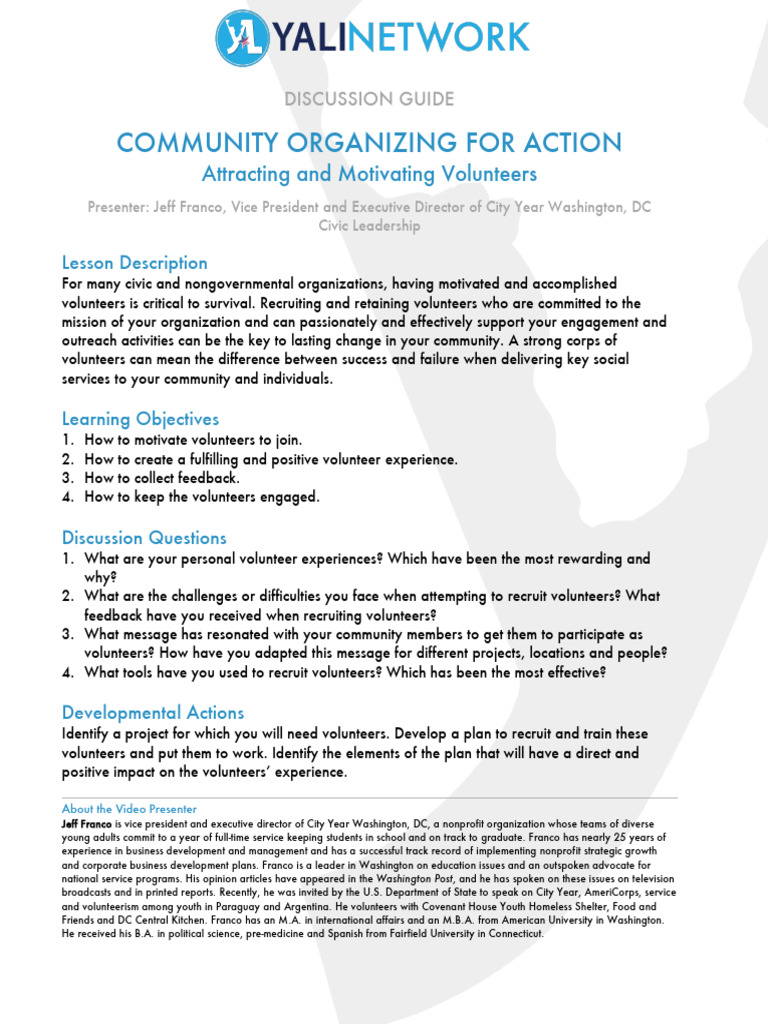 Attracting and Motivating Volunteers Discussion Guide | PDF | Volunteering