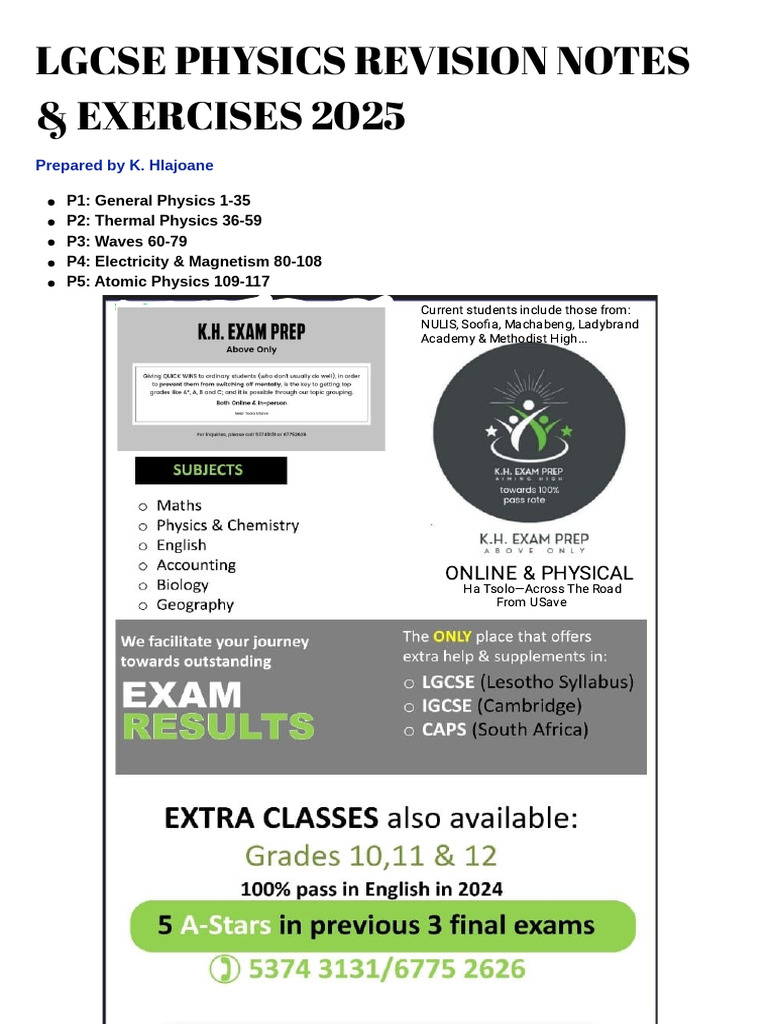 LGCSE Physics Revision Notes 2025 | PDF | Force | Length