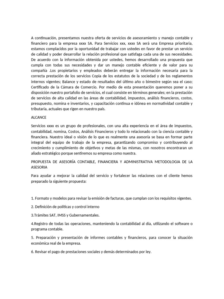 Propuesta de Asesoría Contable y Financiera | PDF | Contabilidad | Business