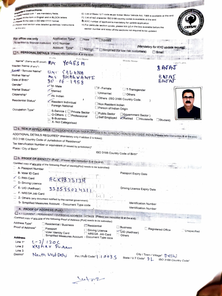 KYC Application Form for Individuals | PDF | Identity Document | Document