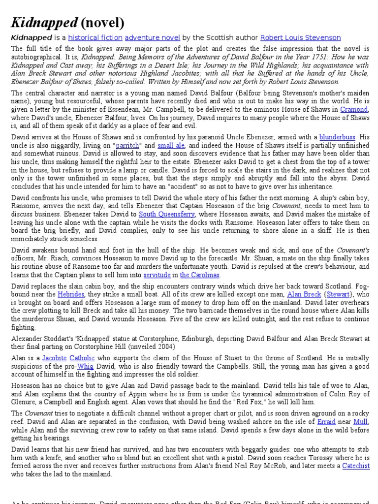 Kidnapped Summary Kidnapped (Novel) Oliver Twist