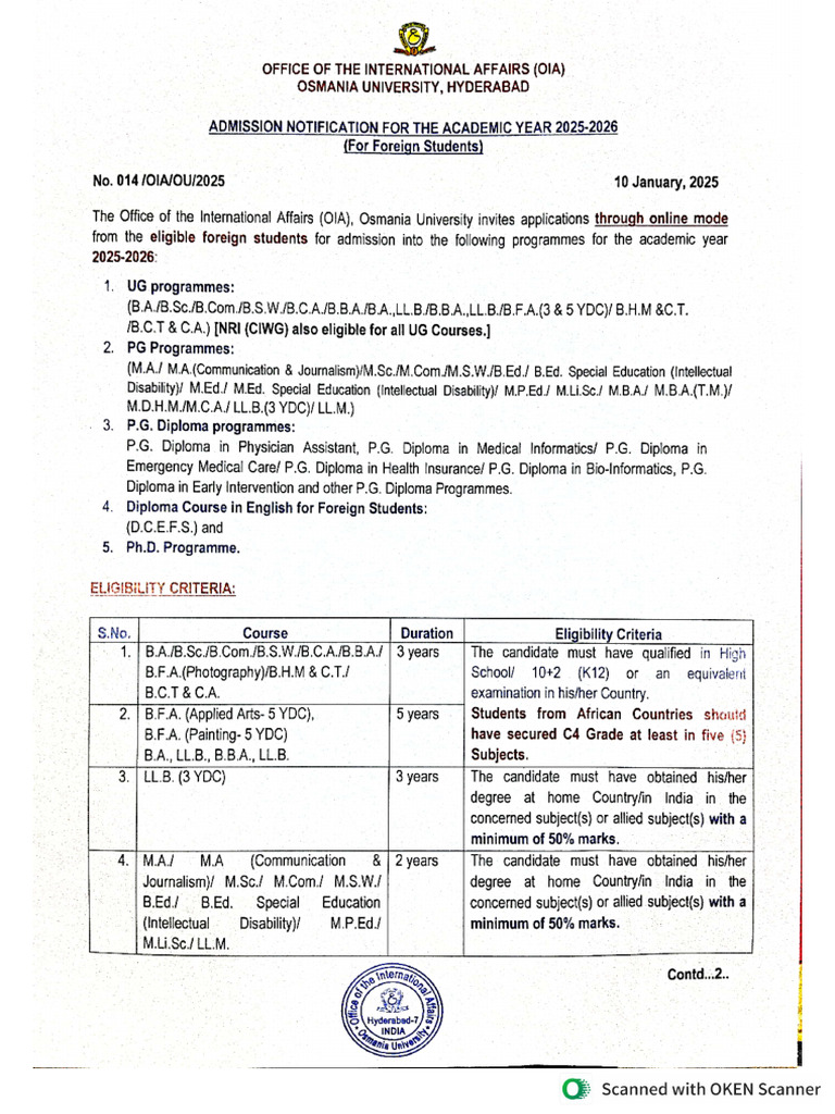 Admission Notification 2025 2026 SF | PDF