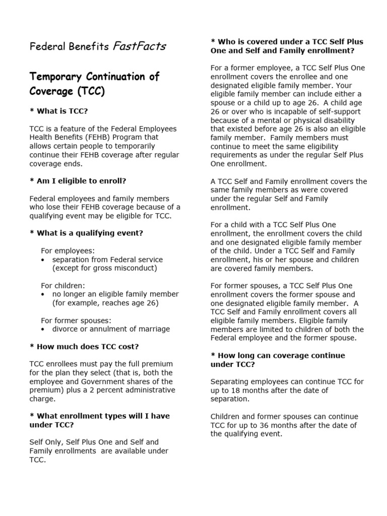 FEHB Temporary Continuation of Coverage | PDF | Consolidated Omnibus ...