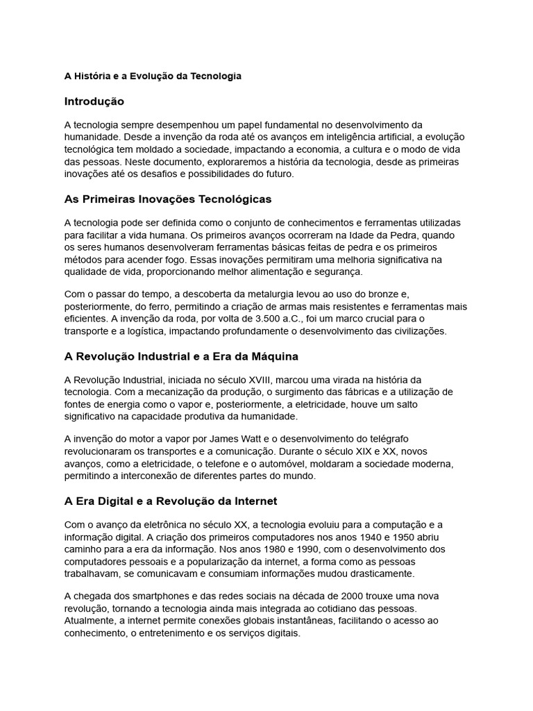 Evolução da Tecnologia ao Longo da História | PDF | Internet das Coisas ...