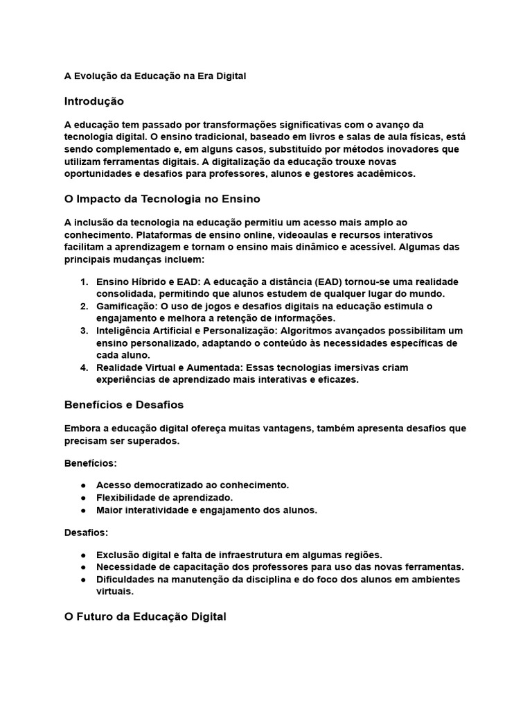 Evolução da Educação Digital e Seus Impactos | PDF | Tecnologia ...