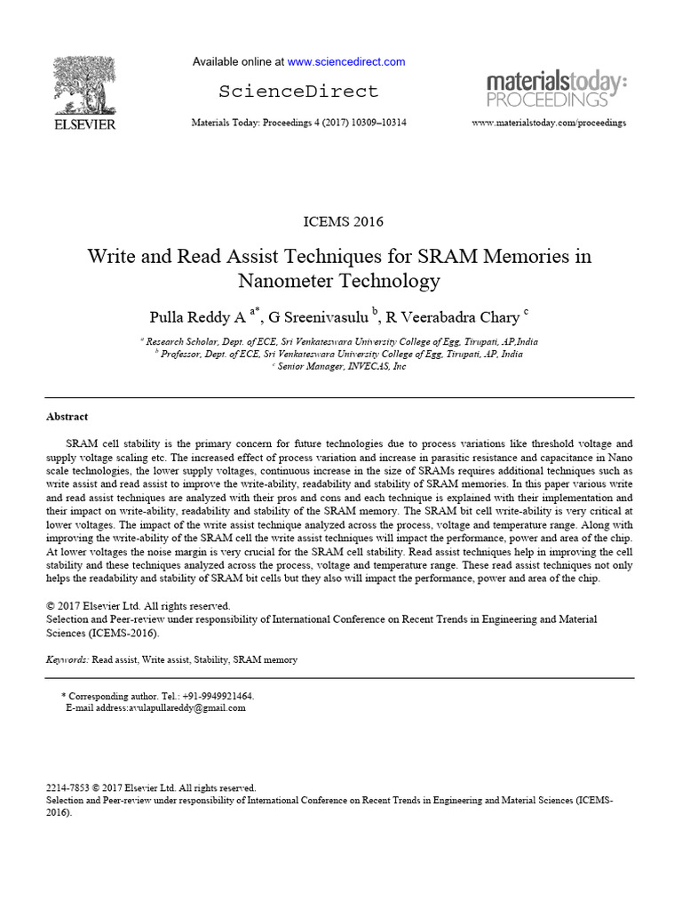 SRAM Write and Read Assist Techniques | PDF | Computer Engineering ...