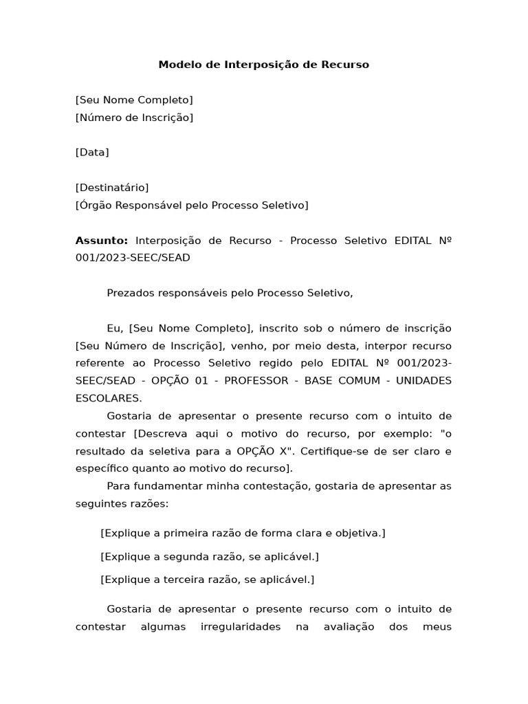 Modelo de Recurso para Processo Seletivo | PDF