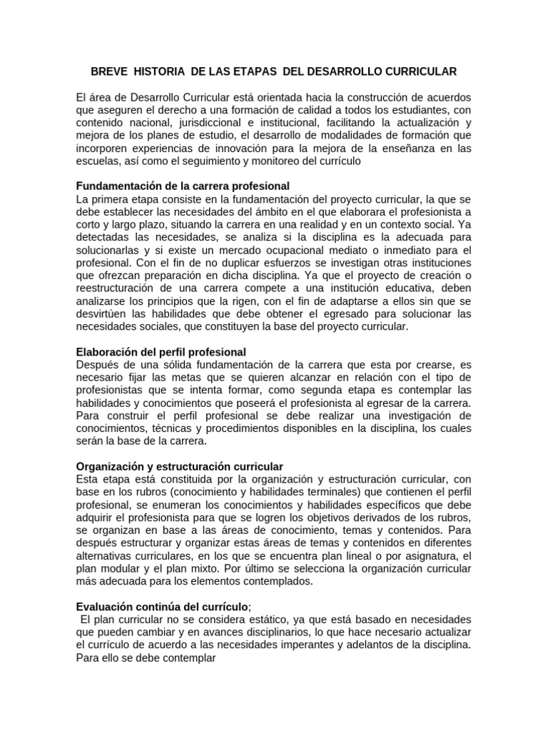 Etapas del Desarrollo Curricular | PDF | Plan de estudios ...