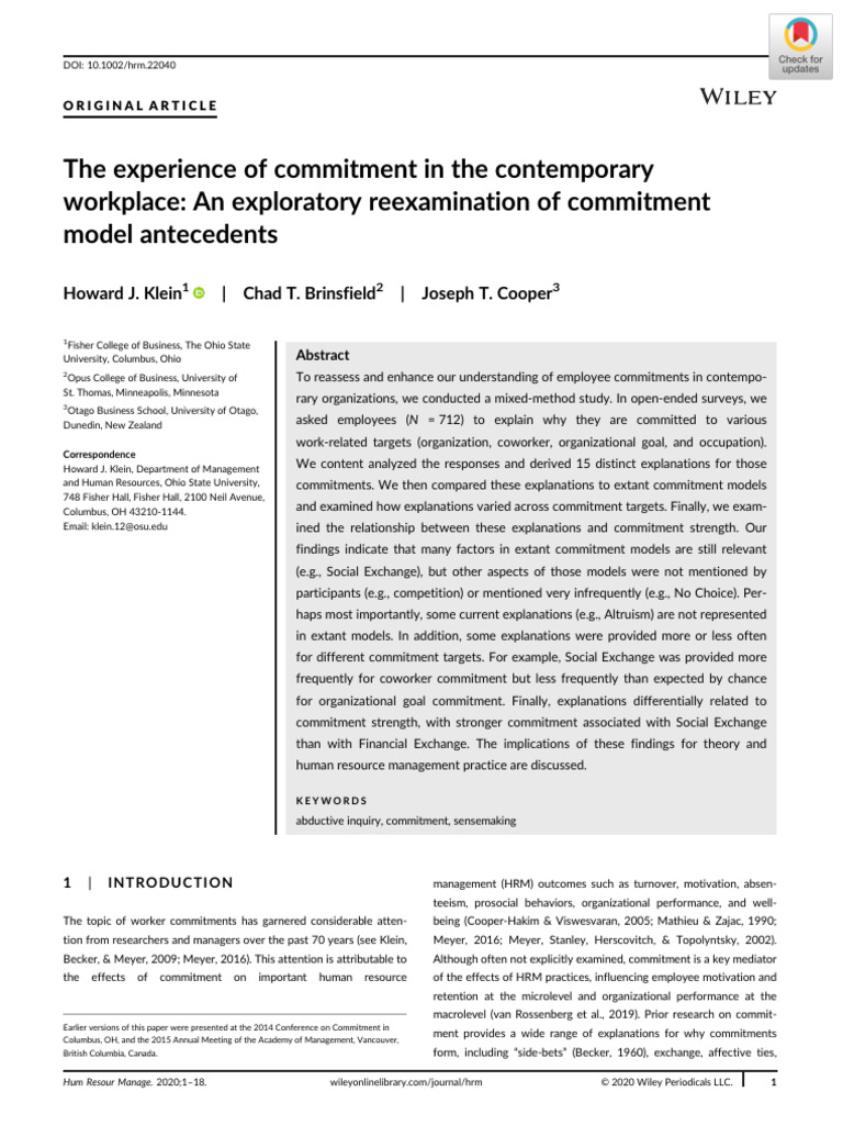 The Experience of Commintment in The Contemporary Workplace | PDF ...