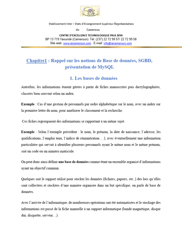 Introduction aux SGBD et MySQL | PDF | Bases de données | MySQL