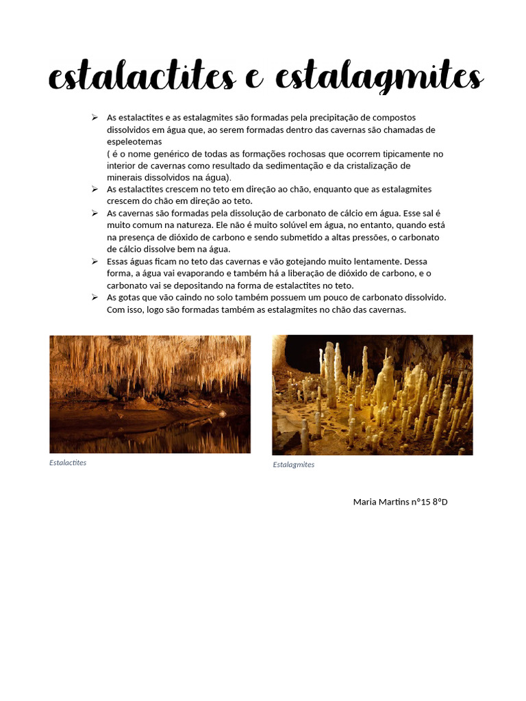 Estalactites e Estalagmites: Formação e Diferenças | PDF