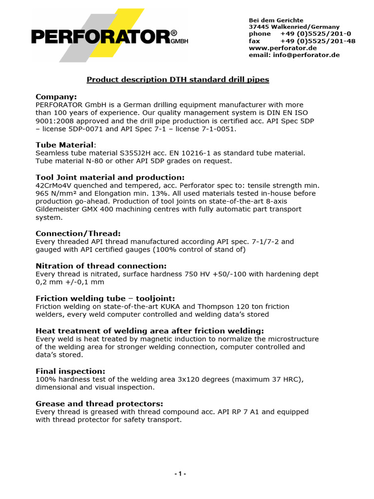 DTH Pipe Descr | PDF