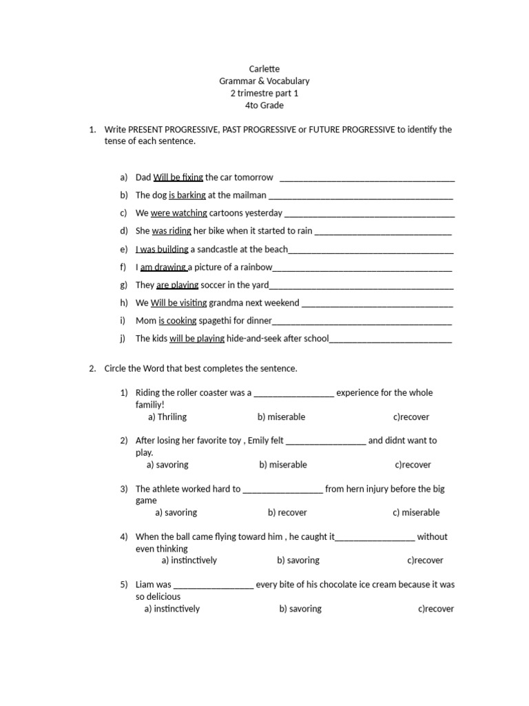 Carlette Grammar & Reading 2trimestre Part 1 | PDF