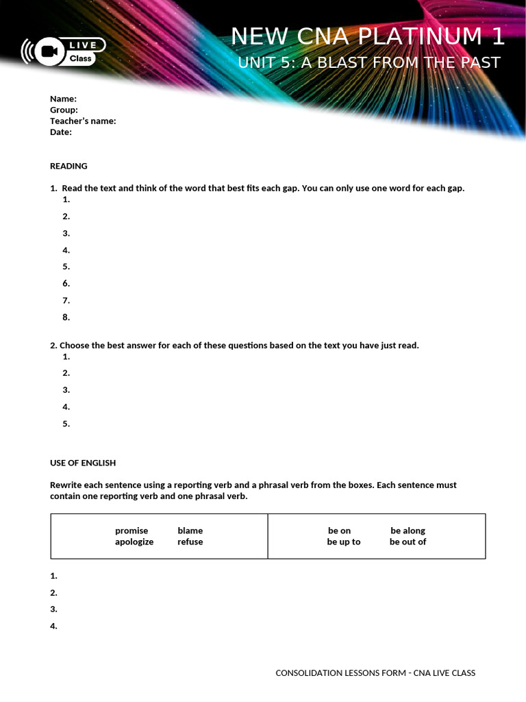 CNA Live Class - Master in English 1 - New CNA Platinum 1 - Activity ...