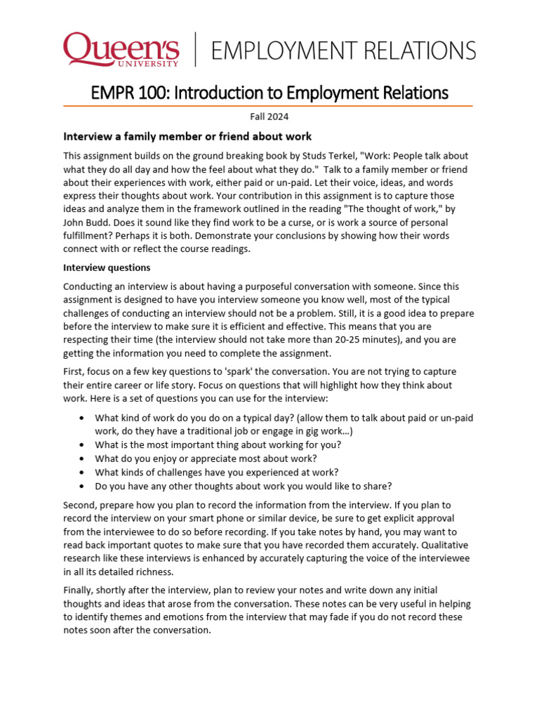 EMPR 100 F 2024 - Interview Family Member or Friend About Work | PDF ...