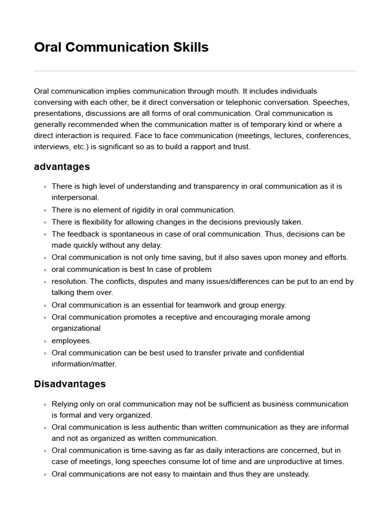 Oral Communication Skills Overview | PDF | Conversation | Communication