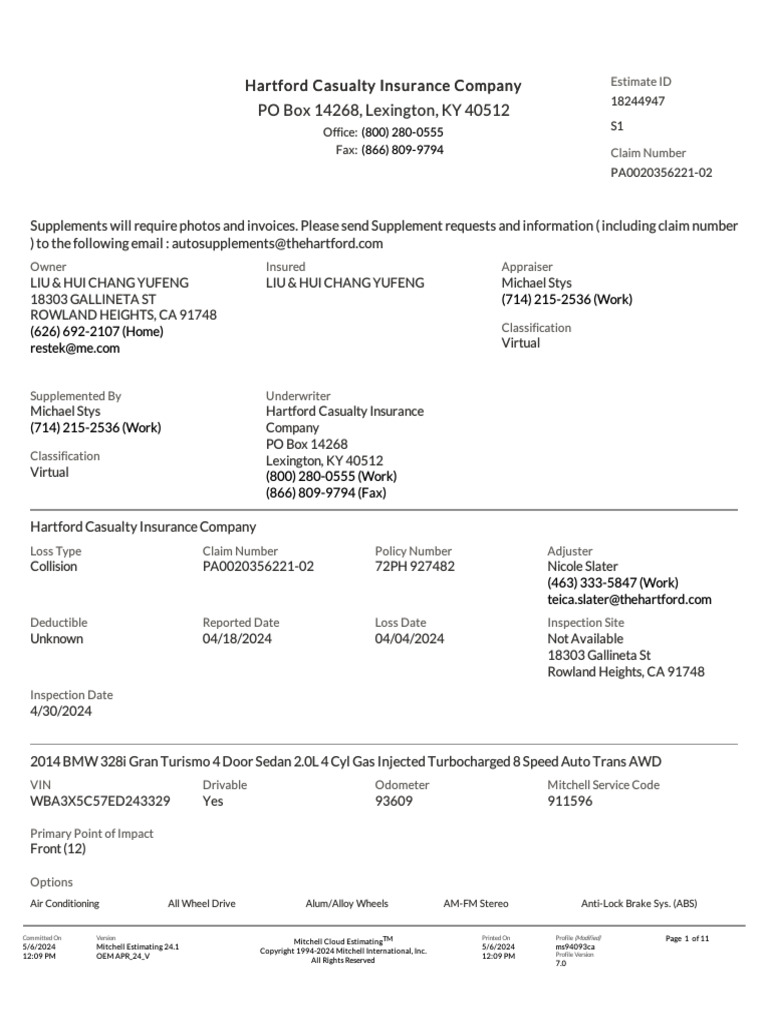 PO Box 14268, Lexington, KY 40512: Hartford Casualty Insurance Company ...