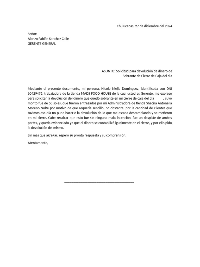 Solicitud de Devolución de Sobrante de Caja | PDF