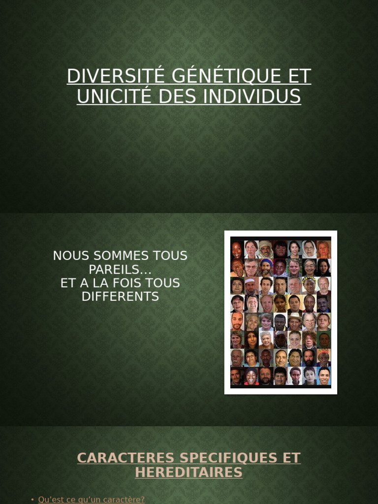 Diversité Génétique Et Unicité Des Individus [Enregistrement ...