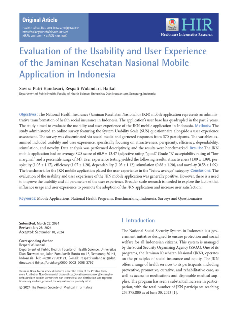 Evaluation of The Usability and User Experience of The Jaminan ...