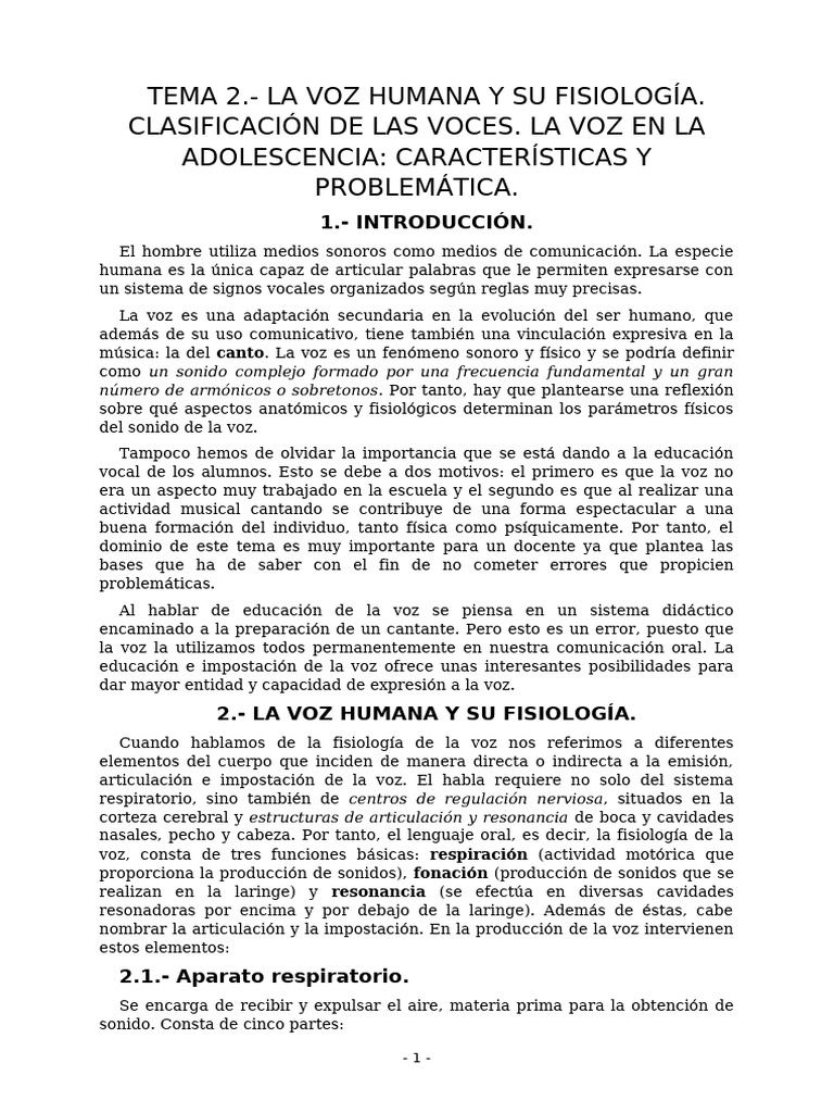 Fisiología de la Voz Humana y Educación | PDF | Respiración | Pulmón