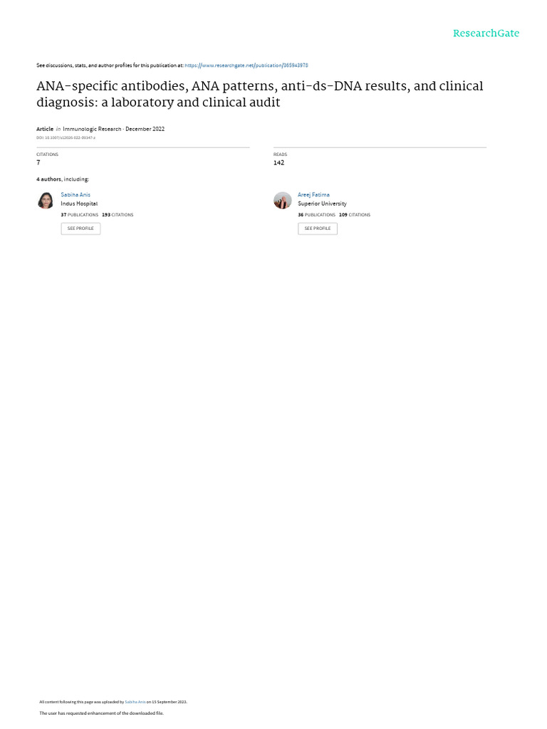 ANAspecificantibodies ANApatternsantids DNAresultsandclinicaldiagnosis ...