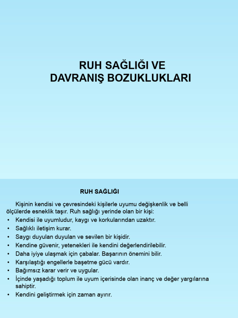8-Ruh Sağlığı Ve Davranış Bozuklukları | PDF