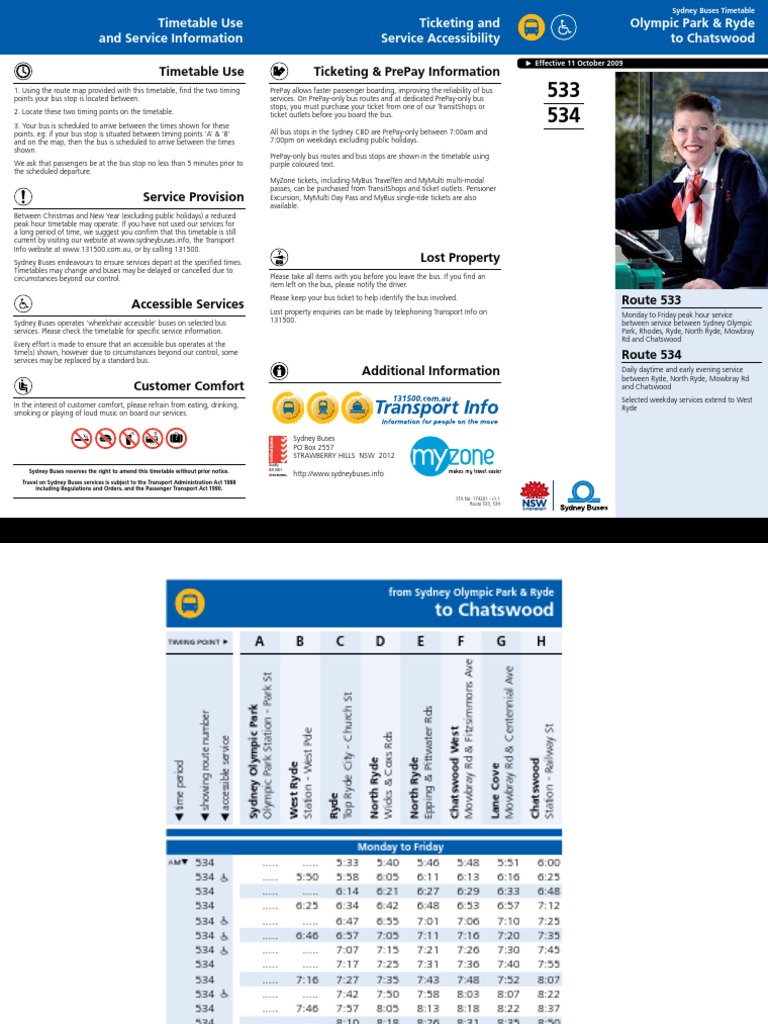 Bus Timetable: Routes 533 & 534 | PDF | Bus | Sydney