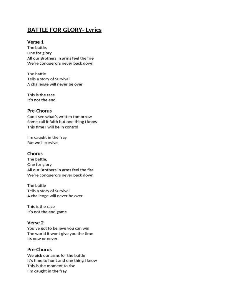 Battle For Glory Lyrics | PDF