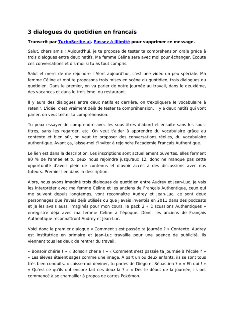 Dialogues quotidiens en français | PDF | Pizza