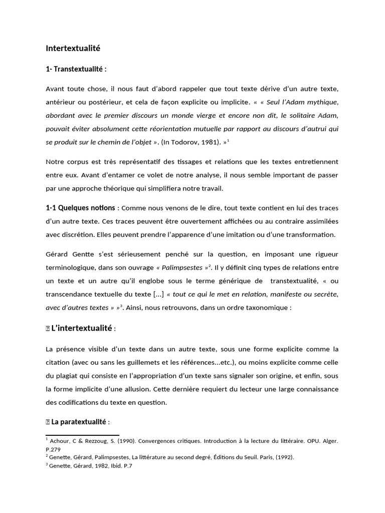 Intertextualité et Transtextualité Littéraire | PDF
