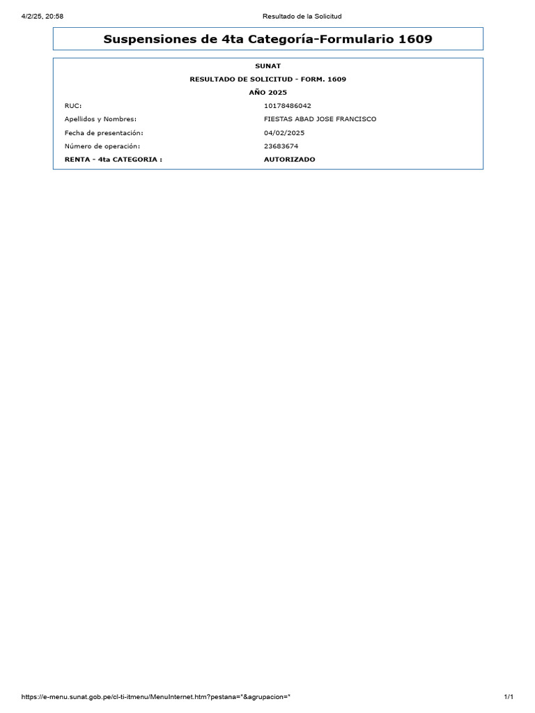 Resultado Solicitud Form. 1609 | PDF