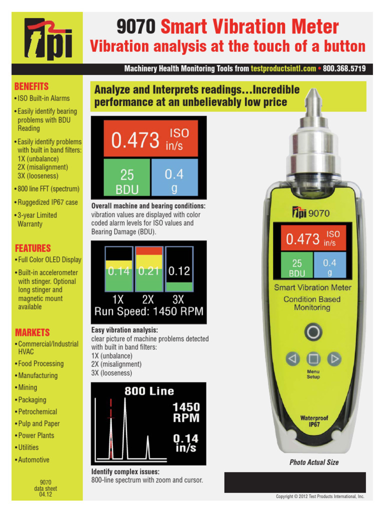 9070 Smart Vibration Meter Data Sheet | PDF | Menu (Computing ...