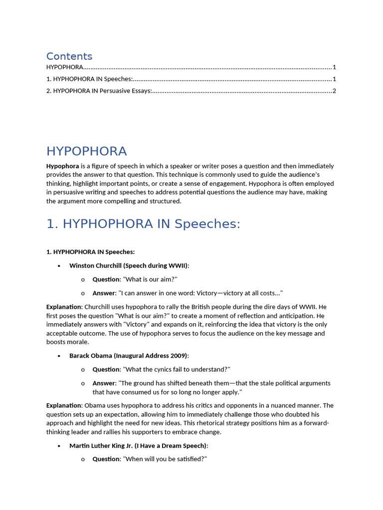 HYPOPHORA | PDF | Rhetoric | Essays