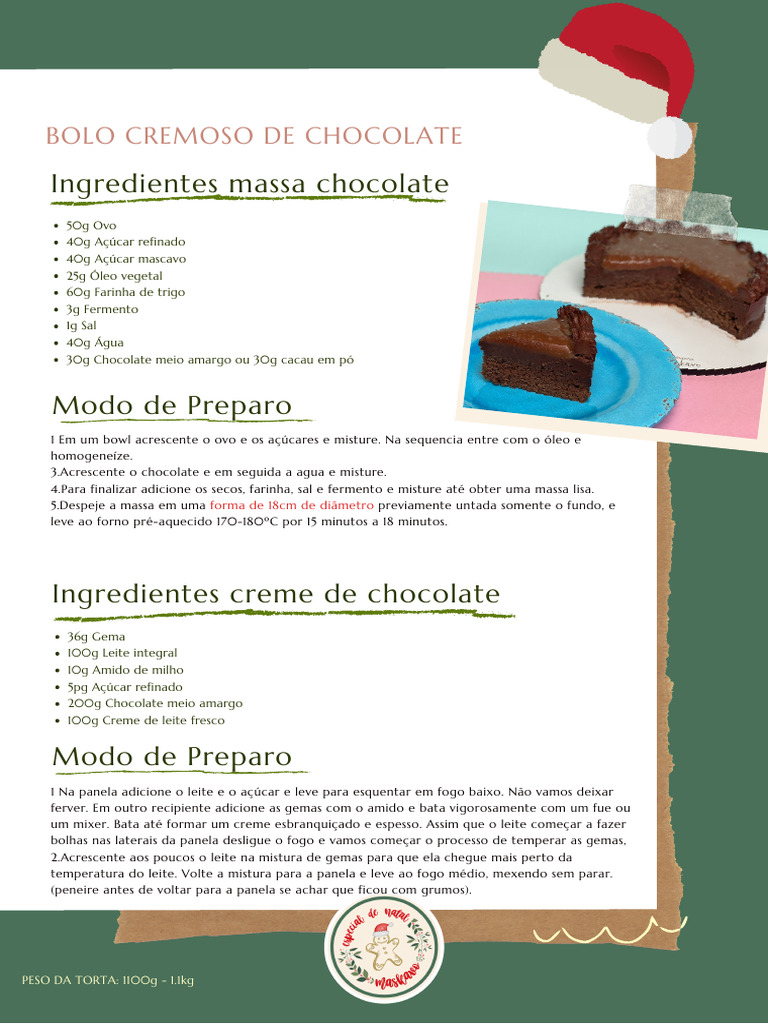 Receita de Bolo Cremoso de Chocolate | PDF | Creme (gastronomia ...