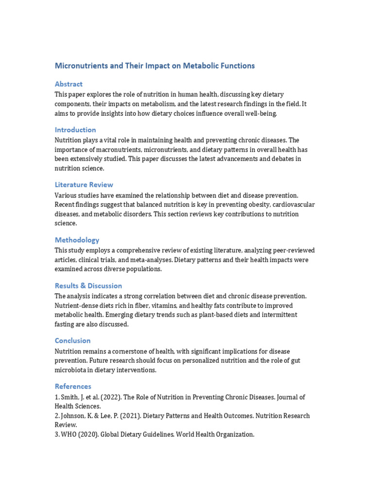 Micronutrients and Their Impact On Metabolic Functions | PDF