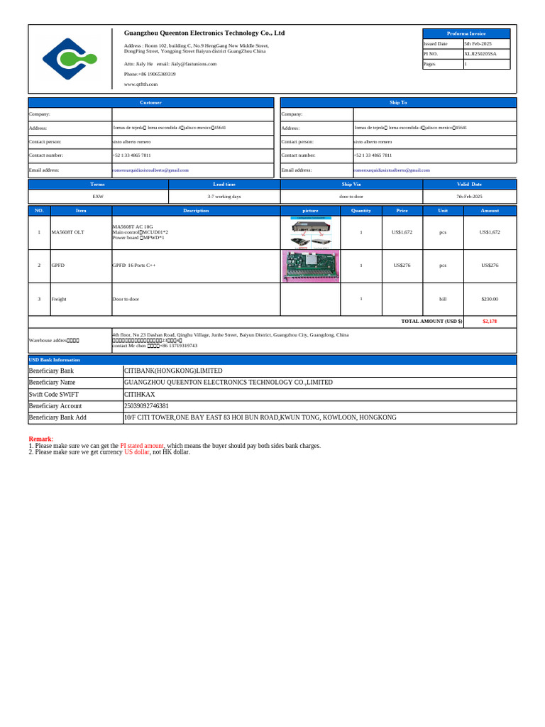Guangzhou Electronics Proforma Invoice | PDF