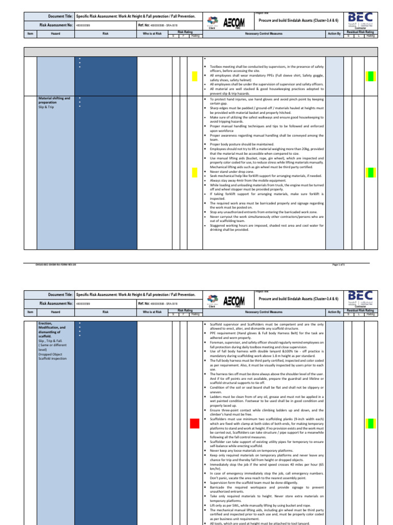 Work at Height Risk Assessment Guide | PDF | Scaffolding | Personal ...