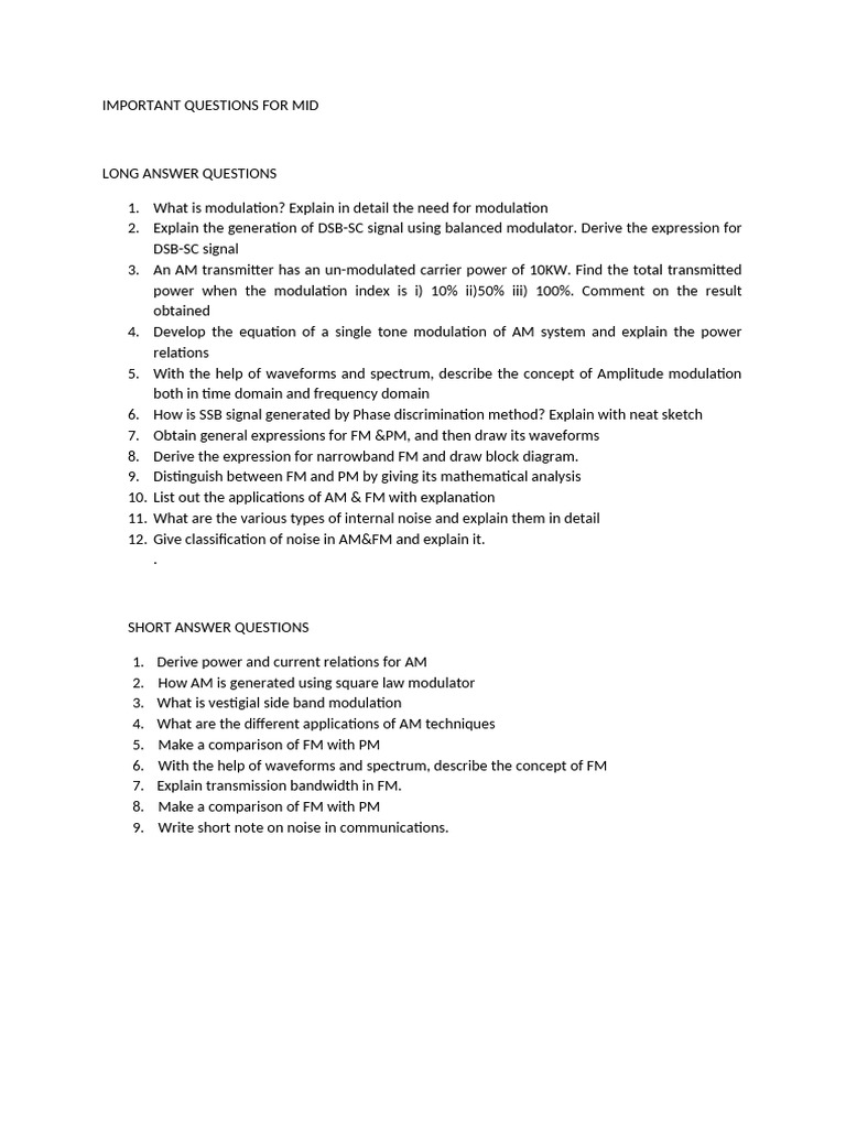 Key Modulation Questions for Midterm | PDF