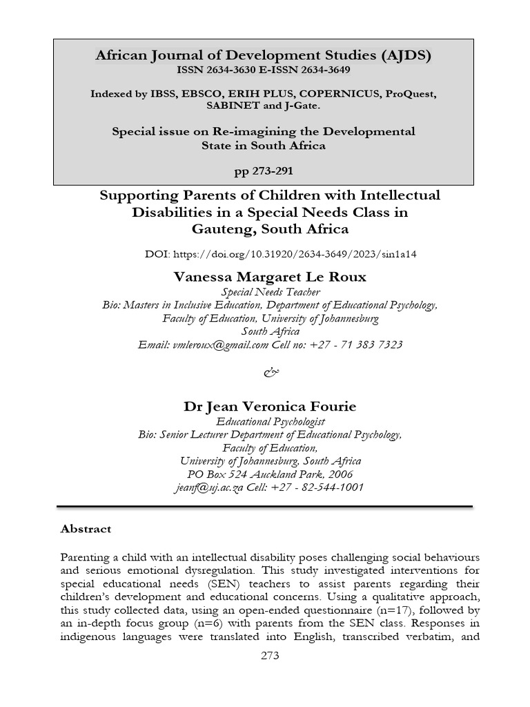 Supporting Parents of SEN Children in Gauteng | PDF | Mental Disorder ...