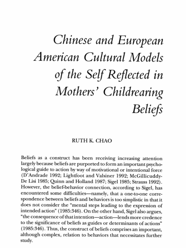 Chinese and European American Cultural Models of the Self Reflected in ...