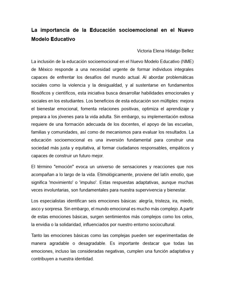 Educación Socioemocional en el NME | PDF | Las emociones | Plan de estudios