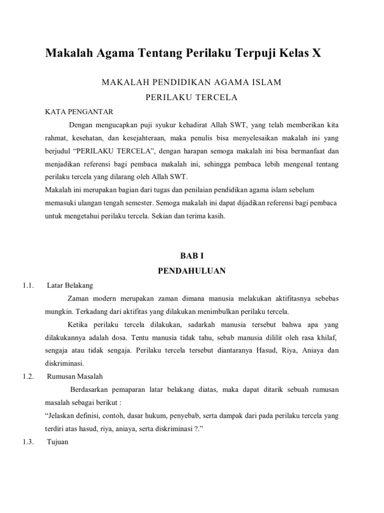 Makalah Agama Tentang Perilaku Terpuji Kelas X